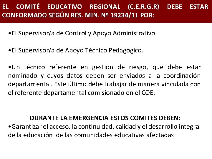 EL COMITÉ EDUCATIVO REGIONAL (C. E. R. G. R) CONFORMADO SEGÚN RES. MIN. Nº