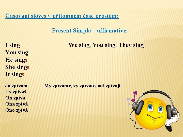 Časování sloves v přítomném čase prostém: Present Simple – affirmative: I sing You sing