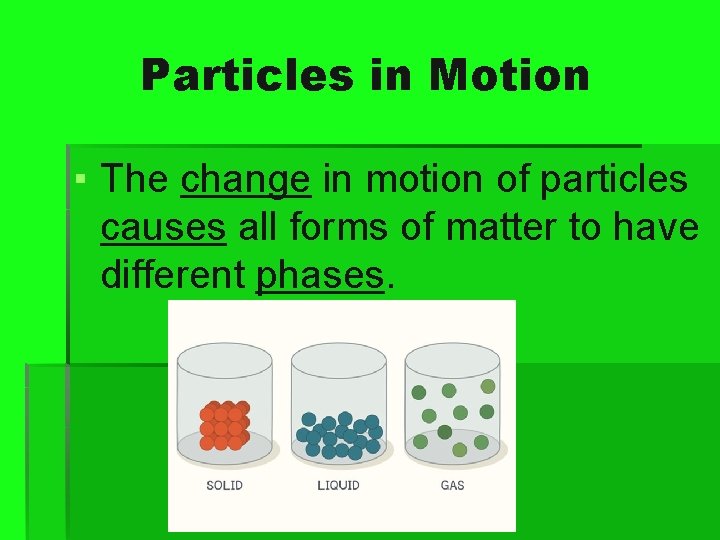 Particles in Motion ▪ The change in motion of particles causes all forms of