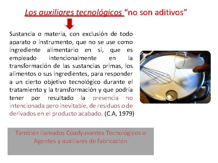 Los auxiliares tecnológicos “no son aditivos” Sustancia o materia, con exclusión de todo aparato