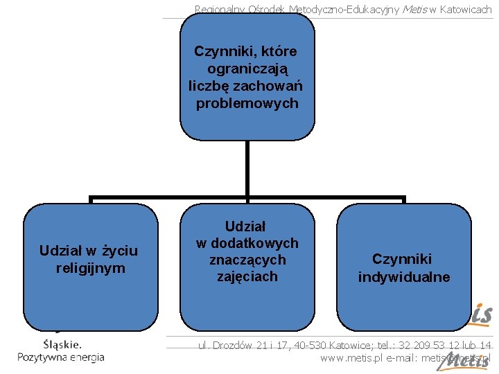 Regionalny Ośrodek Metodyczno-Edukacyjny Metis w Katowicach Czynniki, które ograniczają liczbę zachowań problemowych Udział w