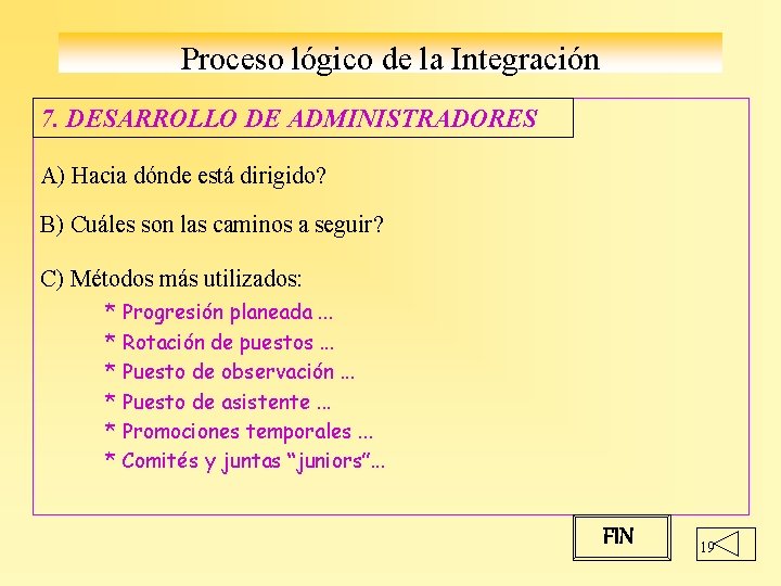 Proceso lógico de la Integración 7. DESARROLLO DE ADMINISTRADORES A) Hacia dónde está dirigido?