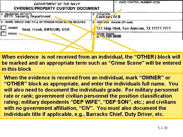 Block 4, 1, 2, Name, Case Receiving 3, Phone. Location. Control Grade Activity. and