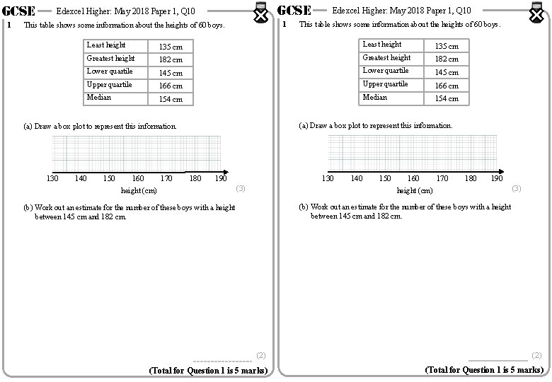 GCSE 1 GCSE Edexcel Higher: May 2018 Paper 1, Q 10 1 This table