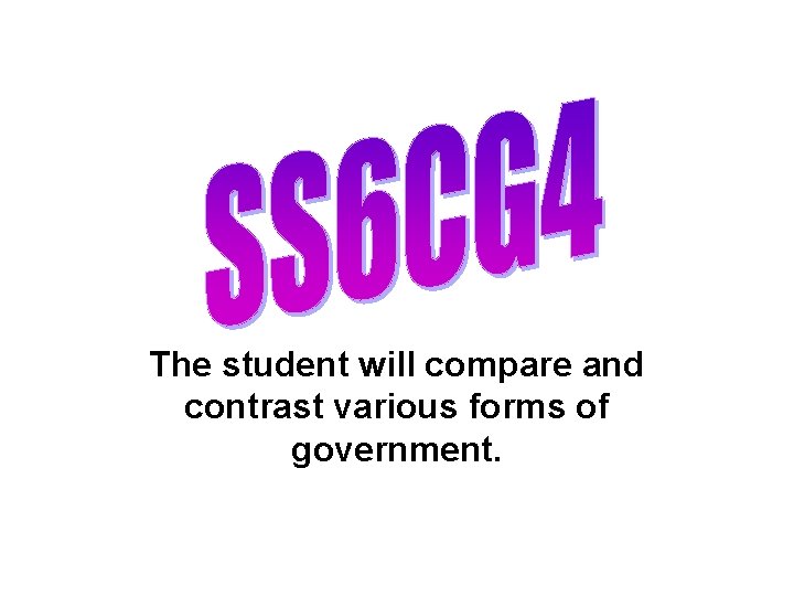 The student will compare and contrast various forms of government. 
