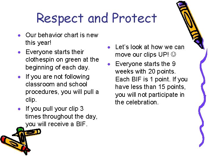 Respect and Protect · Our behavior chart is new this year! · Everyone starts