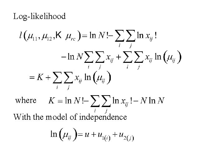 Log-likelihood where With the model of independence 