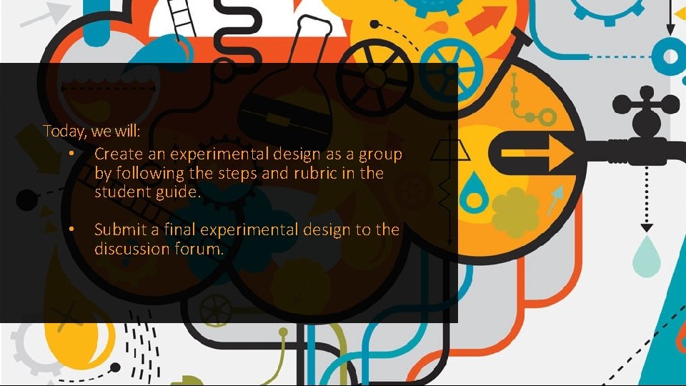 Today, we will: • Create an experimental design as a group by following the