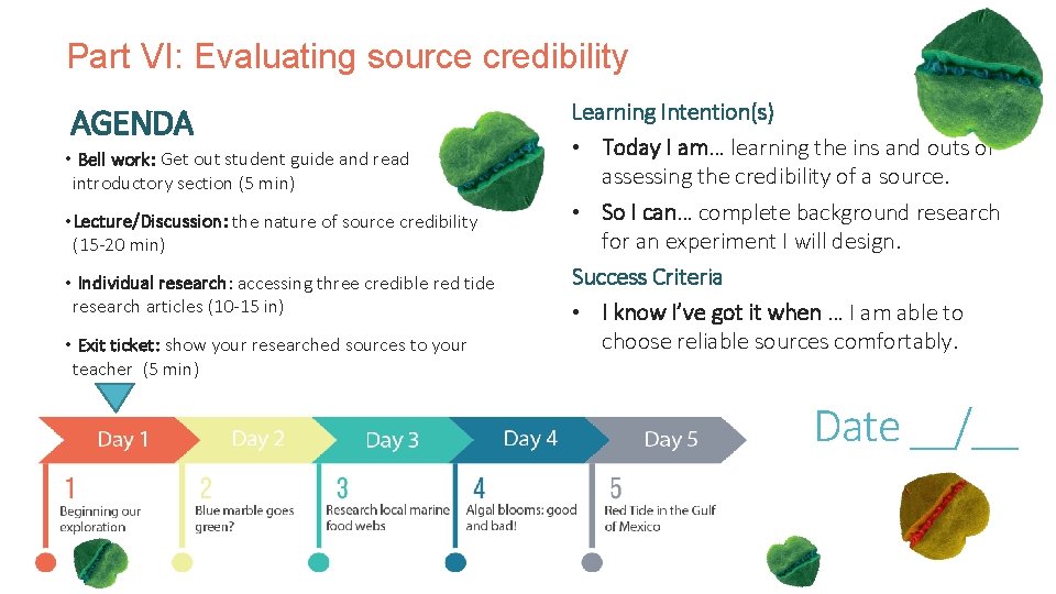 Part VI: Evaluating source credibility AGENDA • Bell work: Get out student guide and