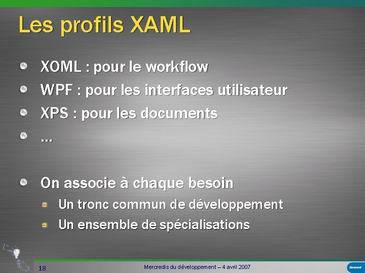Les profils XAML XOML : pour le workflow WPF : pour les interfaces utilisateur