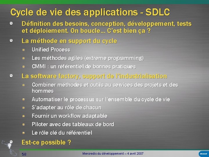 Cycle de vie des applications - SDLC Définition des besoins, conception, développement, tests et