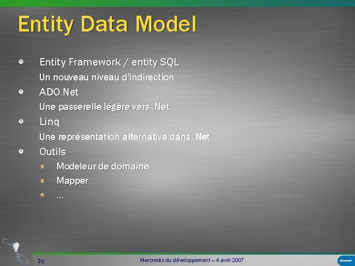 Entity Data Model Entity Framework / entity SQL Un nouveau niveau d’indirection ADO. Net