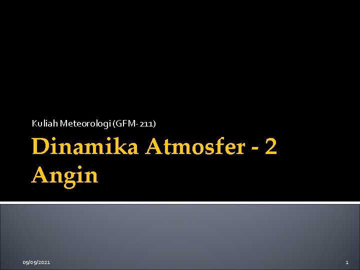 Kuliah Meteorologi (GFM-211) Dinamika Atmosfer - 2 Angin 09/09/2021 1 