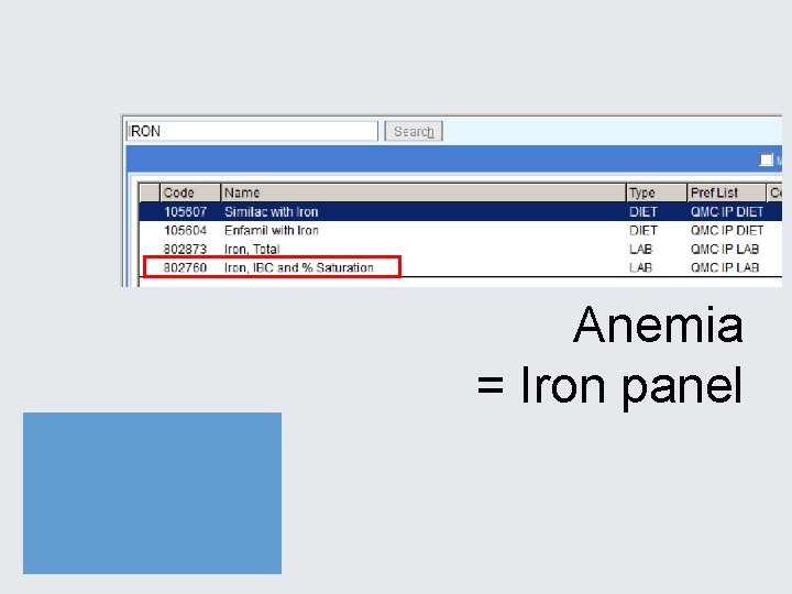 Anemia = Iron panel 