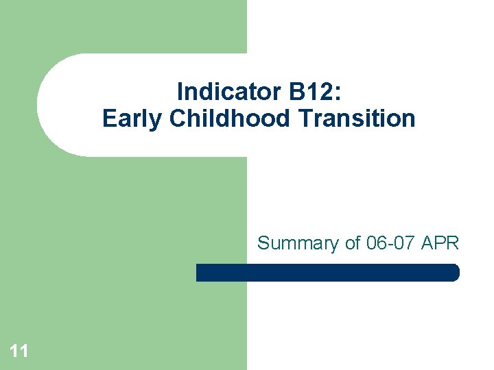 Indicator B 12: Early Childhood Transition Summary of 06 -07 APR 11 