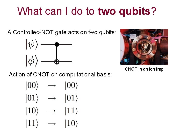 What can I do to two qubits? A Controlled-NOT gate acts on two qubits: