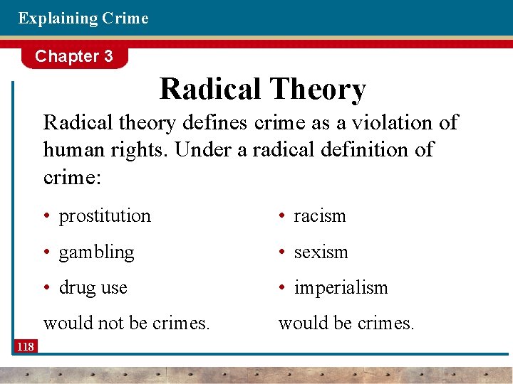 Explaining Crime Chapter 3 Radical Theory Radical theory defines crime as a violation of