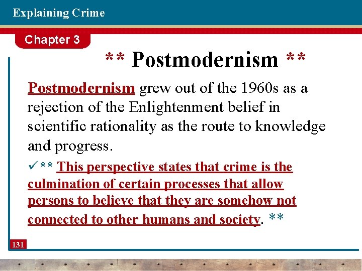 Explaining Crime Chapter 3 ** Postmodernism grew out of the 1960 s as a