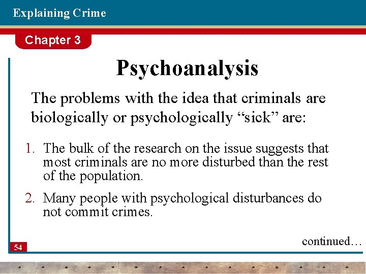 Explaining Crime Chapter 3 Psychoanalysis The problems with the idea that criminals are biologically