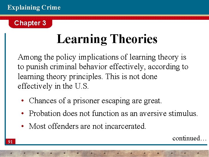Explaining Crime Chapter 3 Learning Theories Among the policy implications of learning theory is