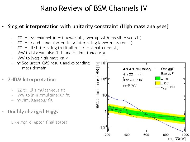 Nano Review of BSM Channels IV - Singlet interpretation with unitarity constraint (High mass