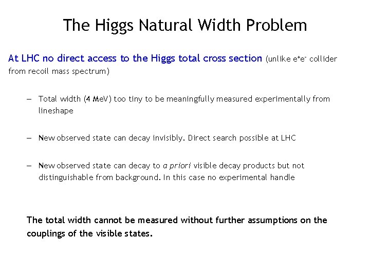 The Higgs Natural Width Problem At LHC no direct access to the Higgs total