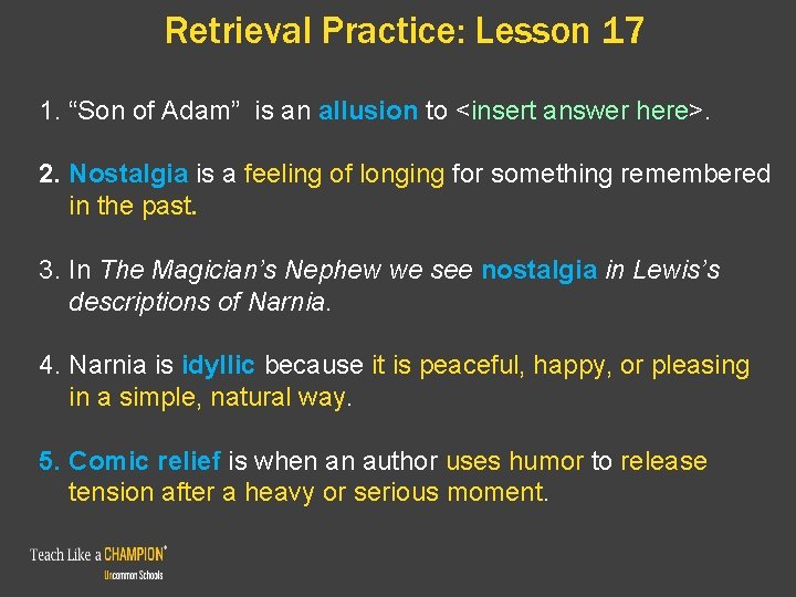 Retrieval Practice: Lesson 17 1. “Son of Adam” is an allusion to <insert answer