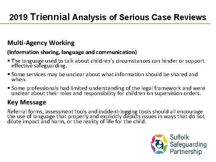 2019 Triennial Analysis of Serious Case Reviews Multi-Agency Working (Information sharing, language and communication)