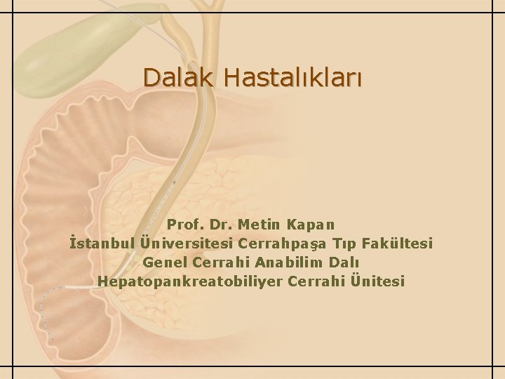 Dalak Hastalıkları Prof. Dr. Metin Kapan İstanbul Üniversitesi Cerrahpaşa Tıp Fakültesi Genel Cerrahi Anabilim