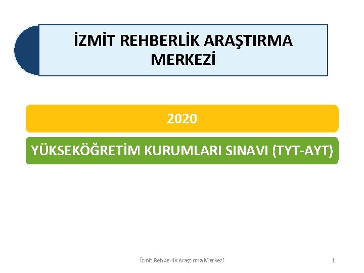 İZMİT REHBERLİK ARAŞTIRMA MERKEZİ YÜKSEK ÖĞRETİM YÜKSEKÖĞRETİM KURUMLARI SINAVI (TYT-AYT) 2020 KURUMLARI SINAVI İzmit