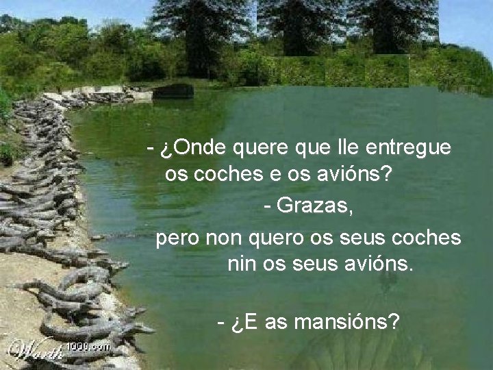 - ¿Onde quere que lle entregue os coches e os avións? - Grazas, pero