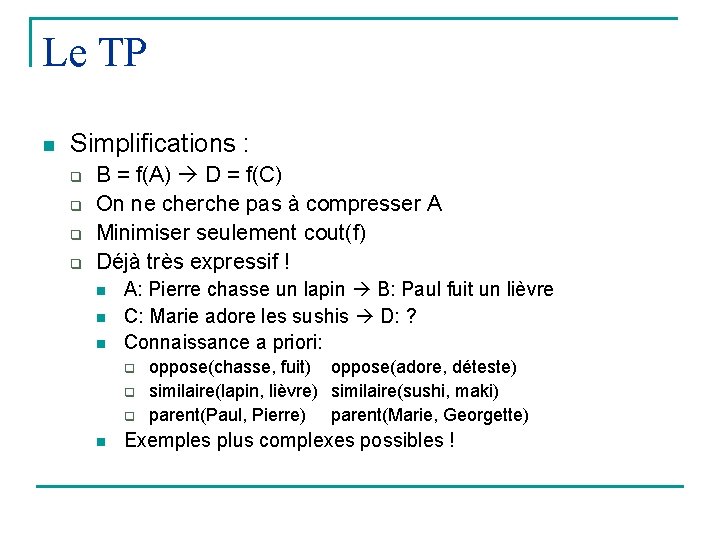 Le TP n Simplifications : q q B = f(A) D = f(C) On