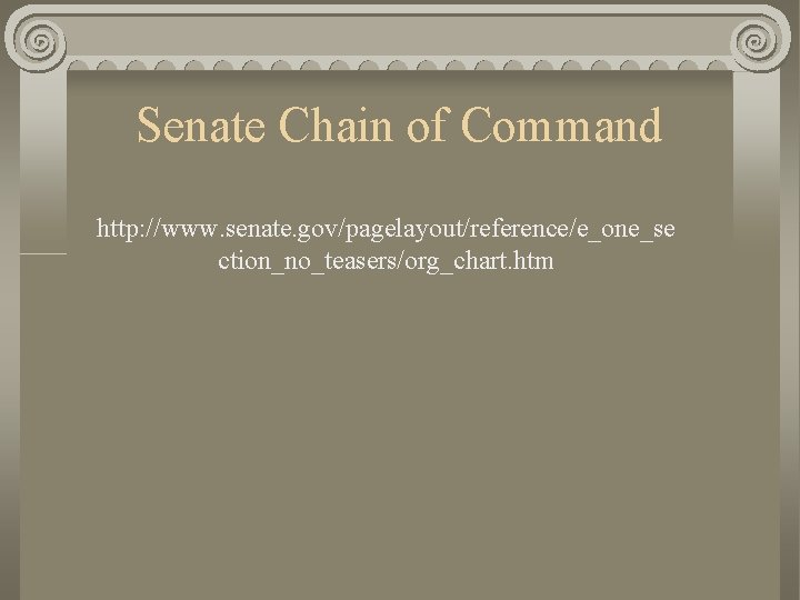 Senate Chain of Command http: //www. senate. gov/pagelayout/reference/e_one_se ction_no_teasers/org_chart. htm 