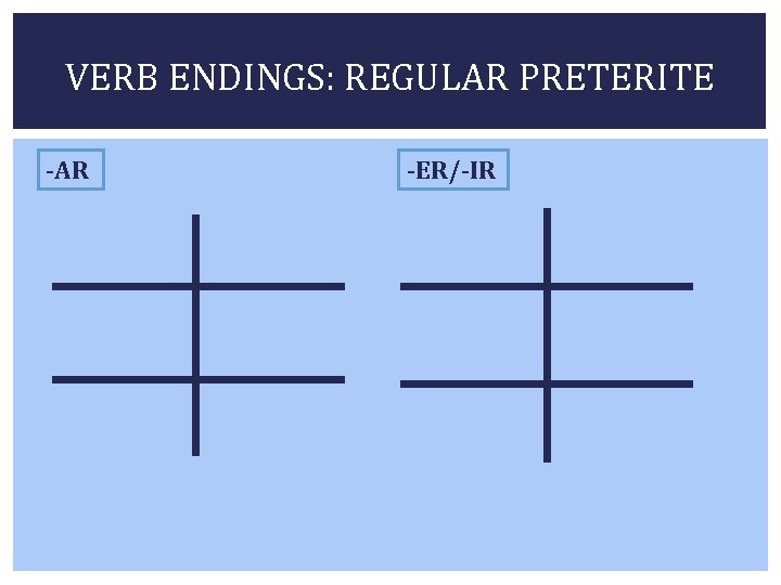 VERB ENDINGS: REGULAR PRETERITE -AR -ER/-IR 