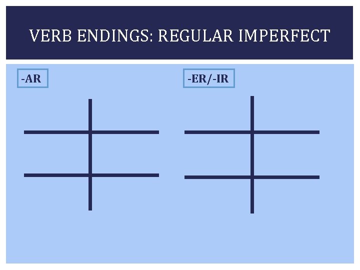 VERB ENDINGS: REGULAR IMPERFECT -AR -ER/-IR 