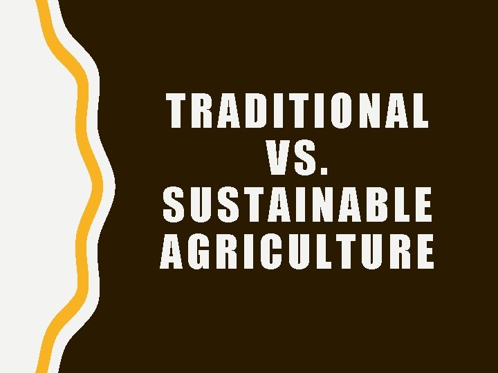 TRADITIONAL VS. SUSTAINABLE AGRICULTURE 