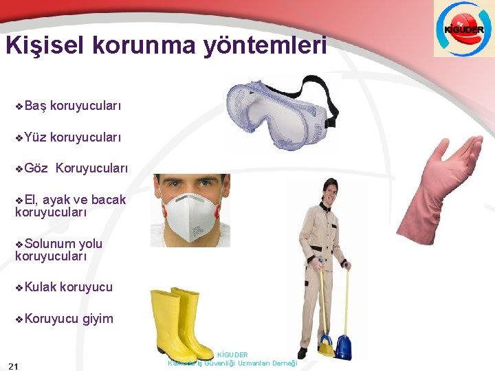 Kişisel korunma yöntemleri v. Baş koruyucuları v. Yüz koruyucuları v. Göz Koruyucuları v. El,