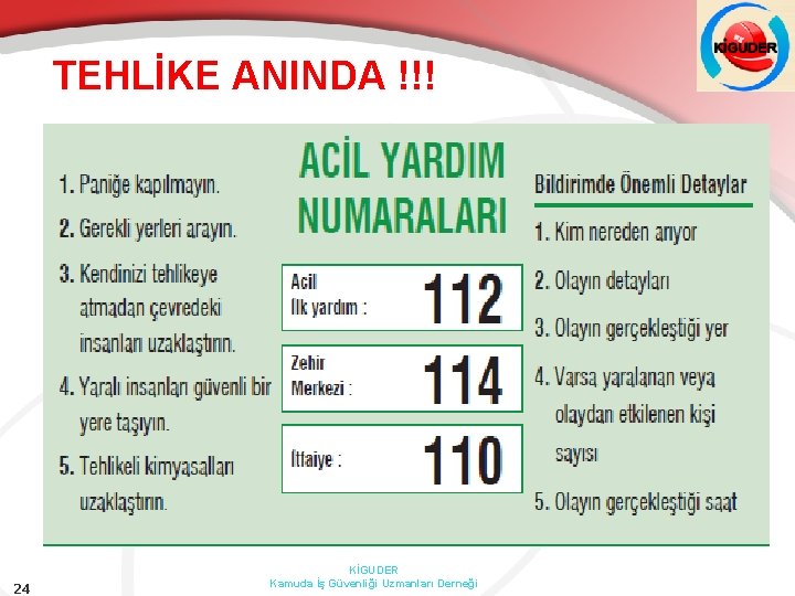 TEHLİKE ANINDA !!! 24 KİGUDER Kamuda İş Güvenliği Uzmanları Derneği 