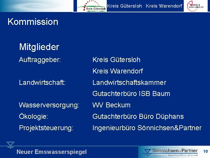 Kreis Gütersloh Kreis Warendorf Kommission Mitglieder Auftraggeber: Kreis Gütersloh Kreis Warendorf Landwirtschaft: Landwirtschaftskammer Gutachterbüro