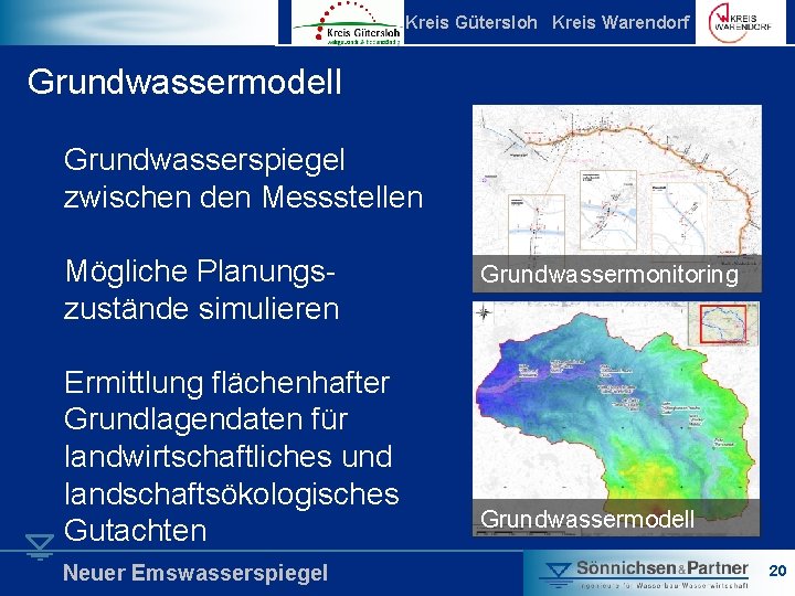 Kreis Gütersloh Kreis Warendorf Grundwassermodell Grundwasserspiegel zwischen den Messstellen Mögliche Planungszustände simulieren Ermittlung flächenhafter