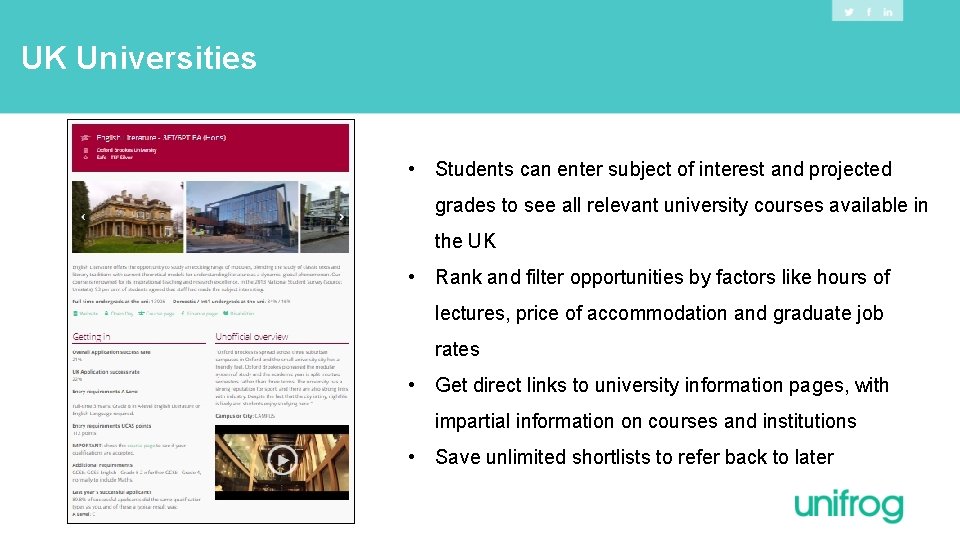 UK Universities • Students can enter subject of interest and projected grades to see