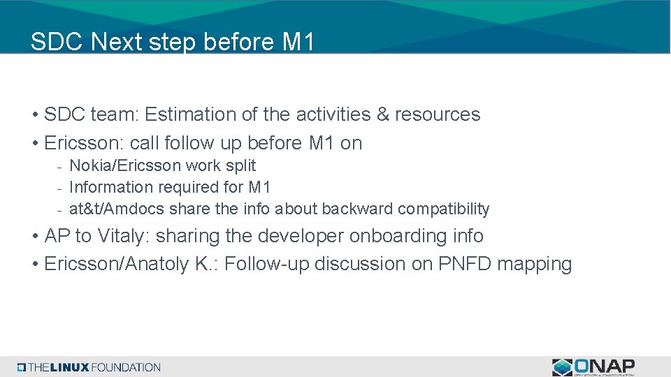 SDC Next step before M 1 • SDC team: Estimation of the activities &