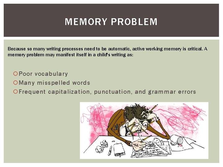 MEMORY PROBLEM Because so many writing processes need to be automatic, active working memory