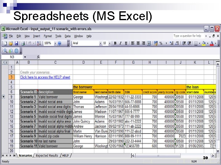 Spreadsheets (MS Excel) 30 