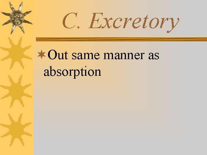 C. Excretory ¬Out same manner as absorption 