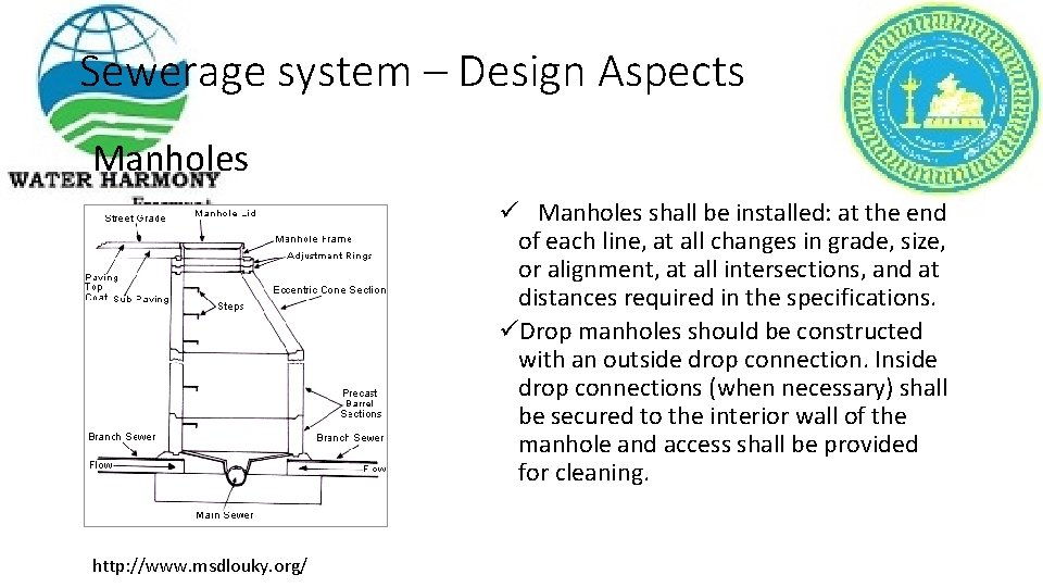 Sewerage system – Design Aspects Manholes ü Manholes shall be installed: at the end