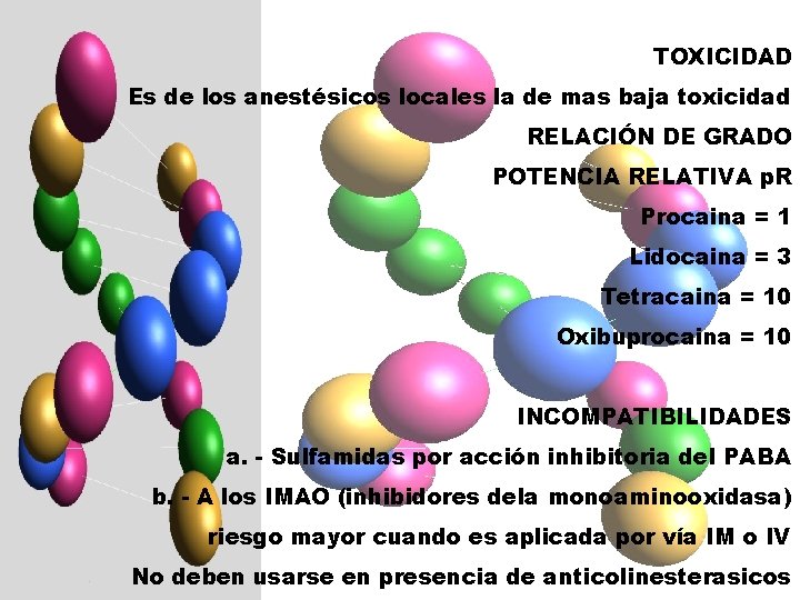 TOXICIDAD Es de los anestésicos locales la de mas baja toxicidad RELACIÓN DE GRADO