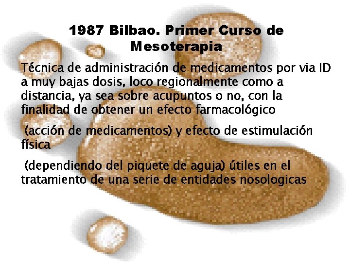 1987 Bilbao. Primer Curso de Mesoterapia Técnica de administración de medicamentos por via ID