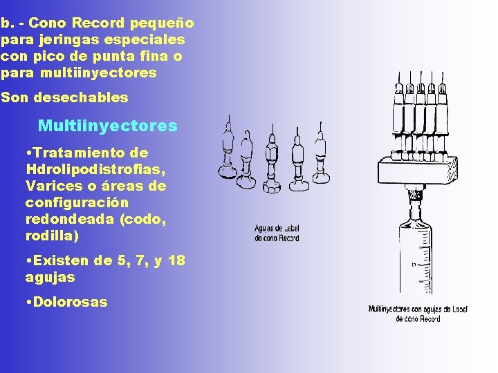 b. - Cono Record pequeño para jeringas especiales con pico de punta fina o