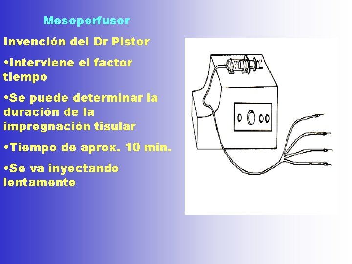 Mesoperfusor Invención del Dr Pistor • Interviene el factor tiempo • Se puede determinar